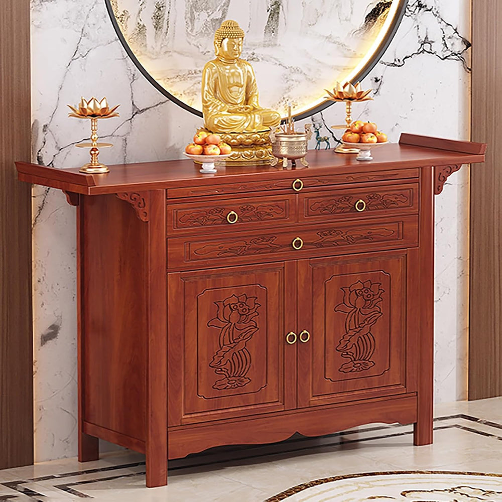 Bamboo Meditation Altar Table with Storage, Chinese Pooja Cabinet, Offering T...