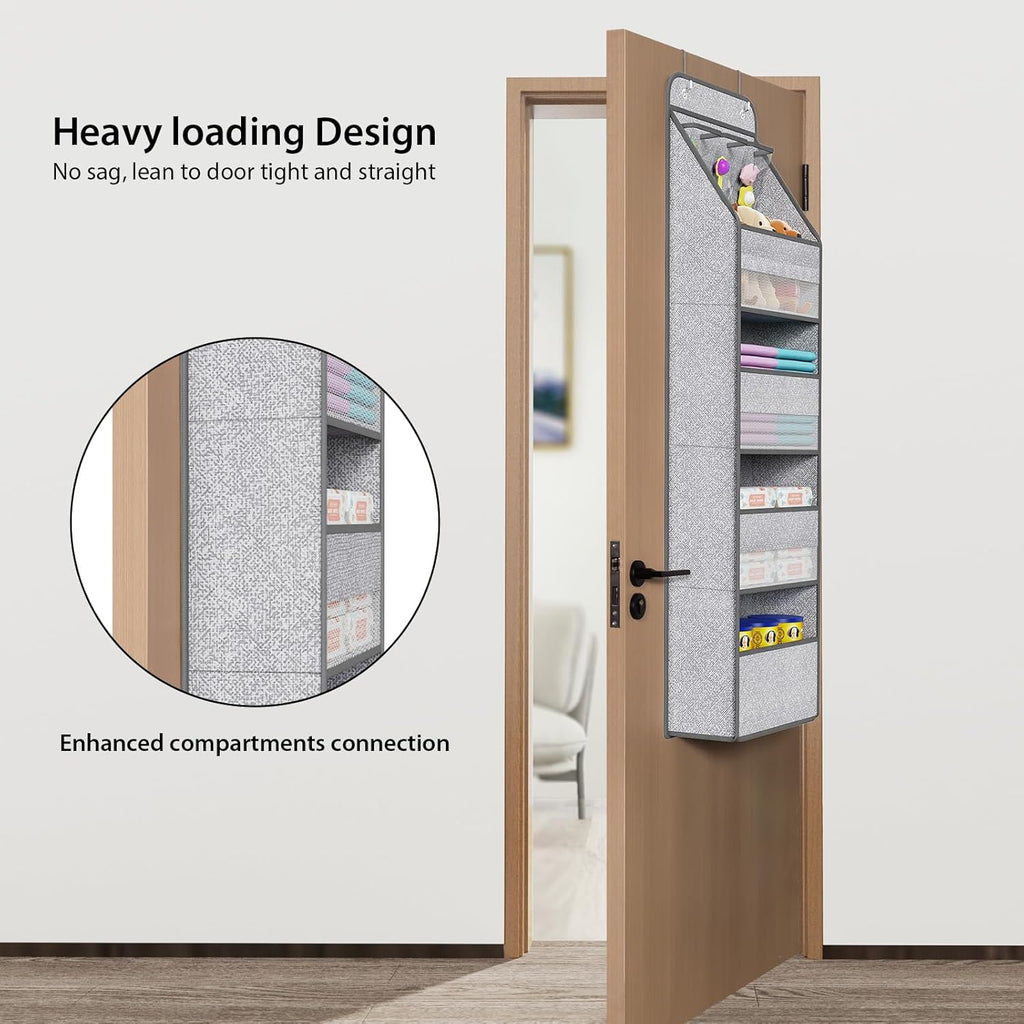 Univivi 5-Shelf Door Storage Over Door Hanging Organizer with 4 Large Pockets and 3 Small PVC Pockets Nursery Closet Cabinet Wall Mount Hanging Storage Organizers for Baby Nursery (Grey Pattern)