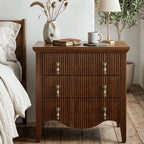 FUSUNBAO Set of 2 Nightstands with Charging Station&3 Fluted Drawers,Walnut | Vintage Bedside Table, 3 Fluted Drawers and Open Shelf, Rustic End Table, Power Outlet and USB Ports, For Bedroom