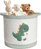 Cute Nursery Bin, Baby Toy Organizer (13.8"x13.8"), Storage Basket for Organizing, Woven Rope Basket for Shelves, Cute Baskets with Handle for Nursery, Playroom (Dinosaur, Large)