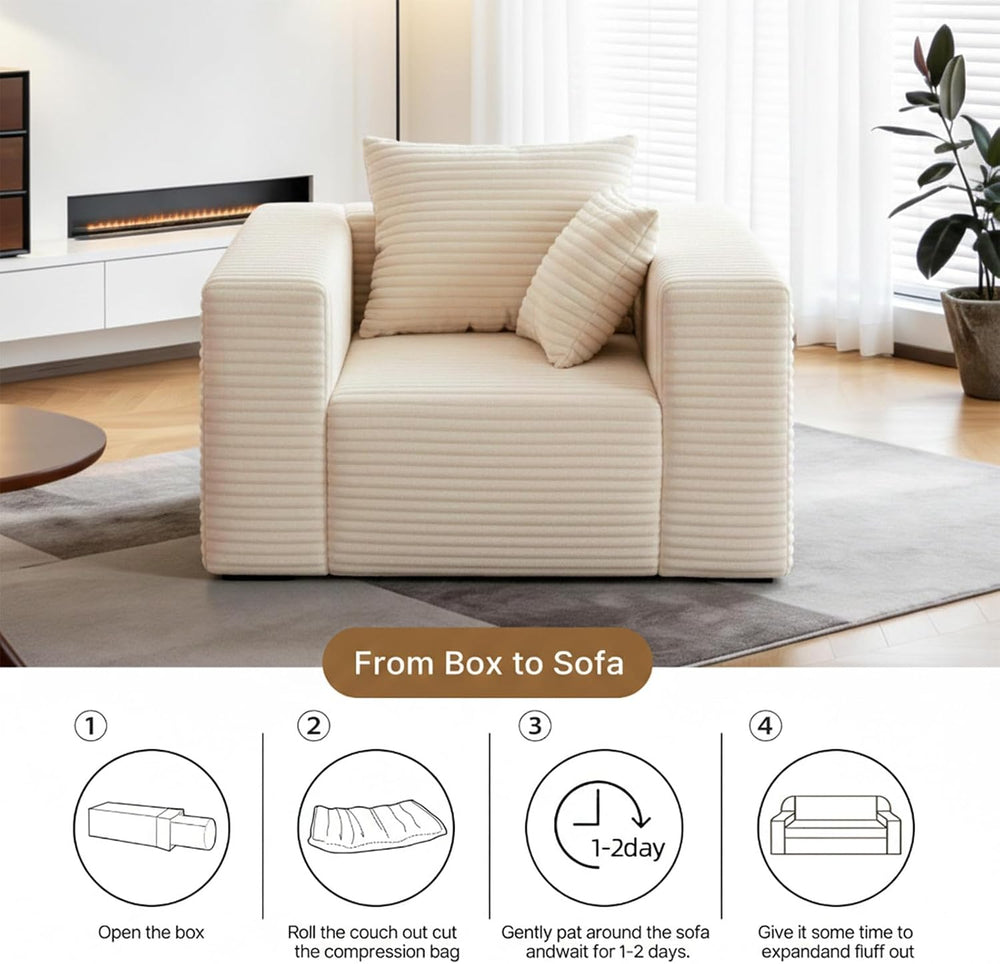 Single Cloud Sofa, No Assembly Required, High Backrest Wider Armrest Giant Be...
