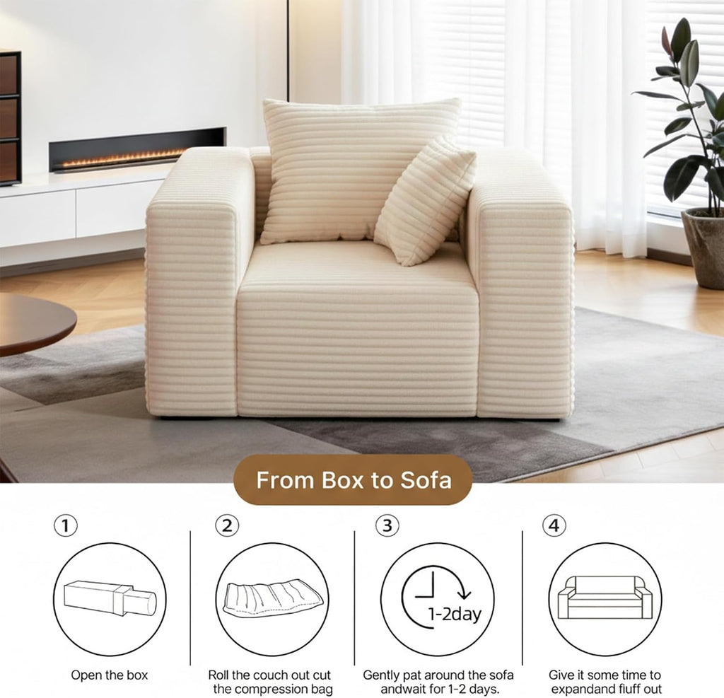 Single Cloud Sofa, No Assembly Required, High Backrest Wider Armrest Giant Bean Bag Chair, Foam Boneless Oversized Space Couch, Comfy Furry Pillowed Sofa for Living Room Bedroom Apartment Dorm Office