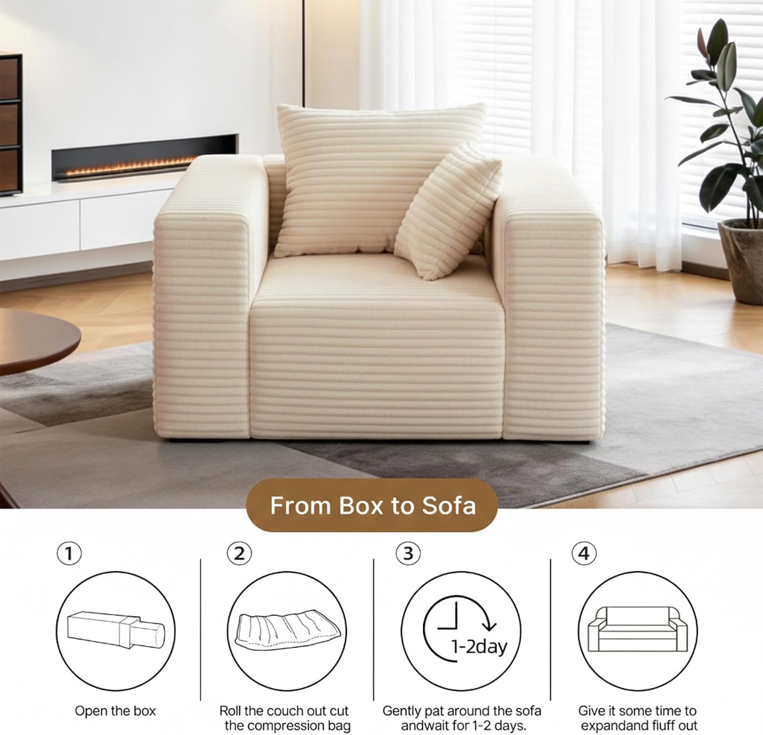 Single Cloud Sofa, No Assembly Required, High Backrest Wider Armrest Giant Bean Bag Chair, Foam Boneless Oversized Space Couch, Comfy Furry Pillowed Sofa for Living Room Bedroom Apartment Dorm Office