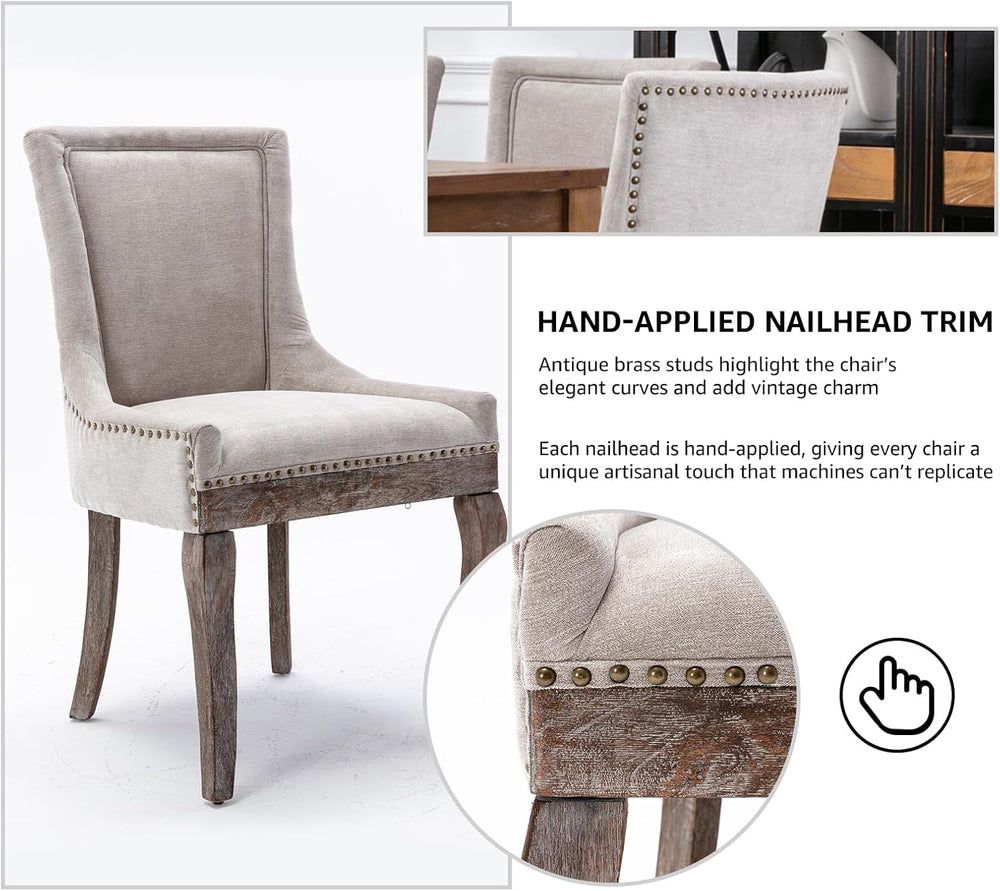 Modern Dining Chairs Set of 4, Fabric Upholstered High Back Chairs with Nailh...