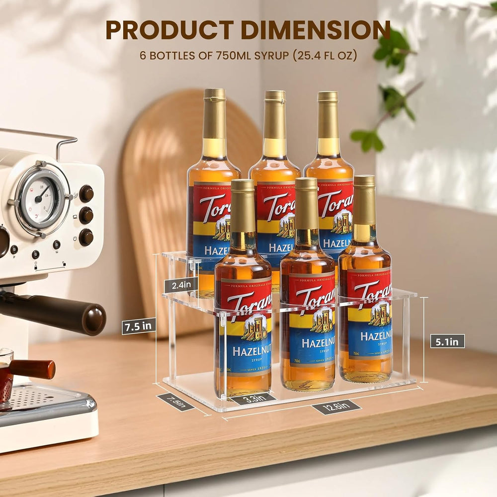 IEEK Coffee Syrup Rack Organizer 2-Tier 6 Syrup Bottles Holder Stand for Coff...