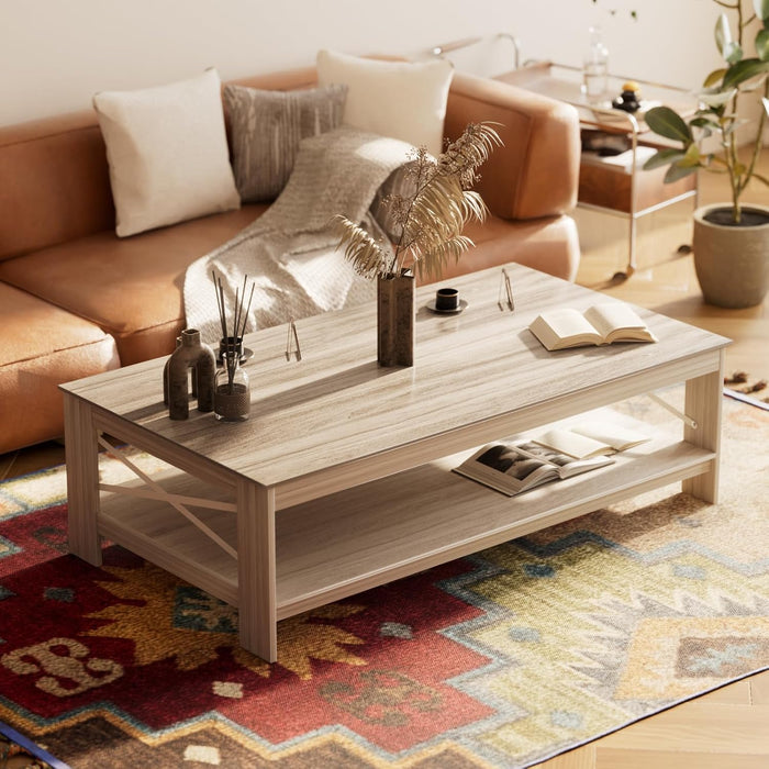 22"x40" Rectangle Wooden Coffee Table, Living Room, Taupe