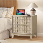 COLAMY Nightstand with Charging Station, 22" Modern Bed Side Table with 2 Storage Drawers and Chessboard Relieffor Bedroom, Dorm and Small Spaces - Oak