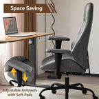 YFO Home Office Desk Chair High Back Office Rubber Chair Casters Ergonomic Computer Chair with Lumbar Support Adjustable Height Rolling Swivel Chair Executive Task Armrests, Grey Leather