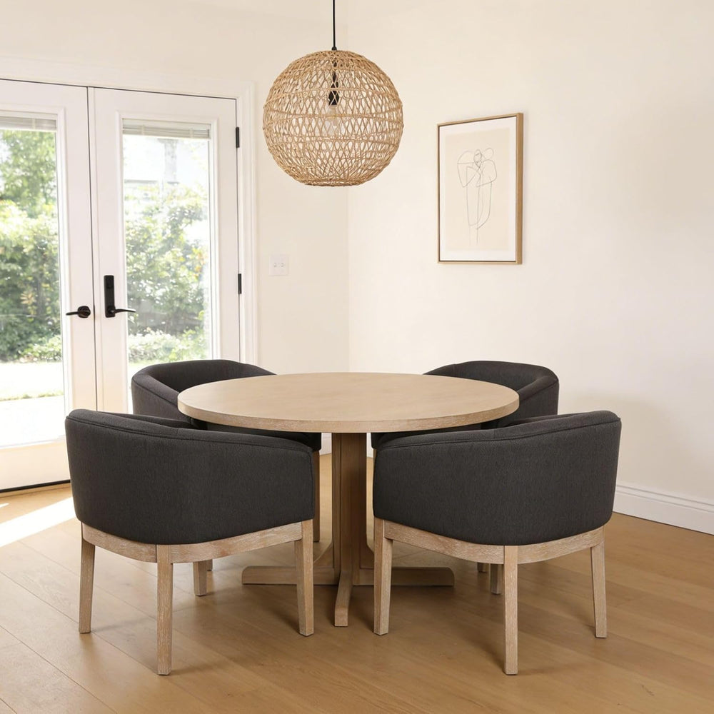 Linen Dining Chairs Set of 4, Barrel Farmhouse Kitchen Chairs with Arms, Upho...