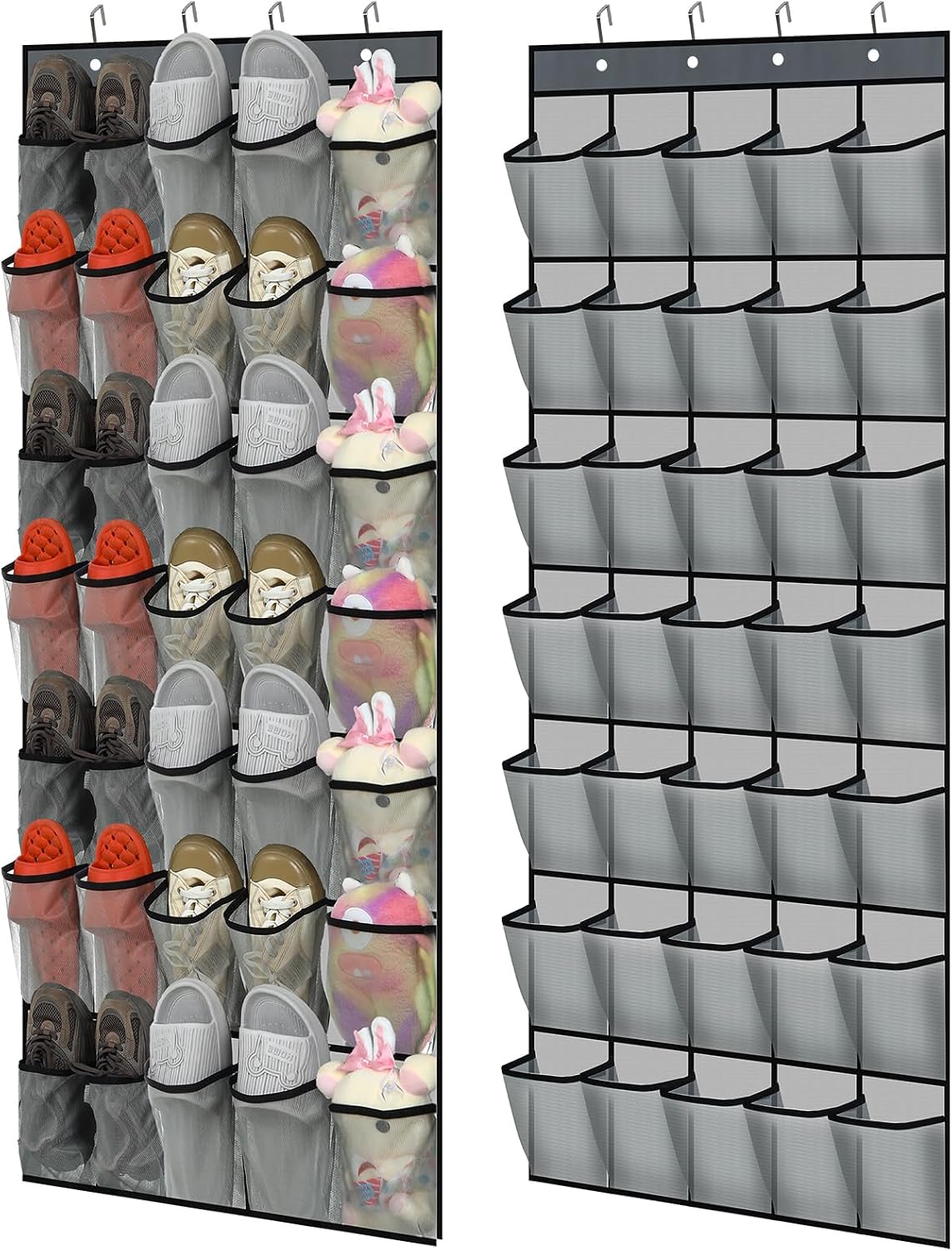 Windyun 2 Pcs 70 Large over The Door Shoe Organizer Hanging Shoe Rack for Closet Holder Gray Mesh Pockets Back to School Behind Door Hanger Storage Nonslip for Home Room School Dorm, Each 35 Pockets