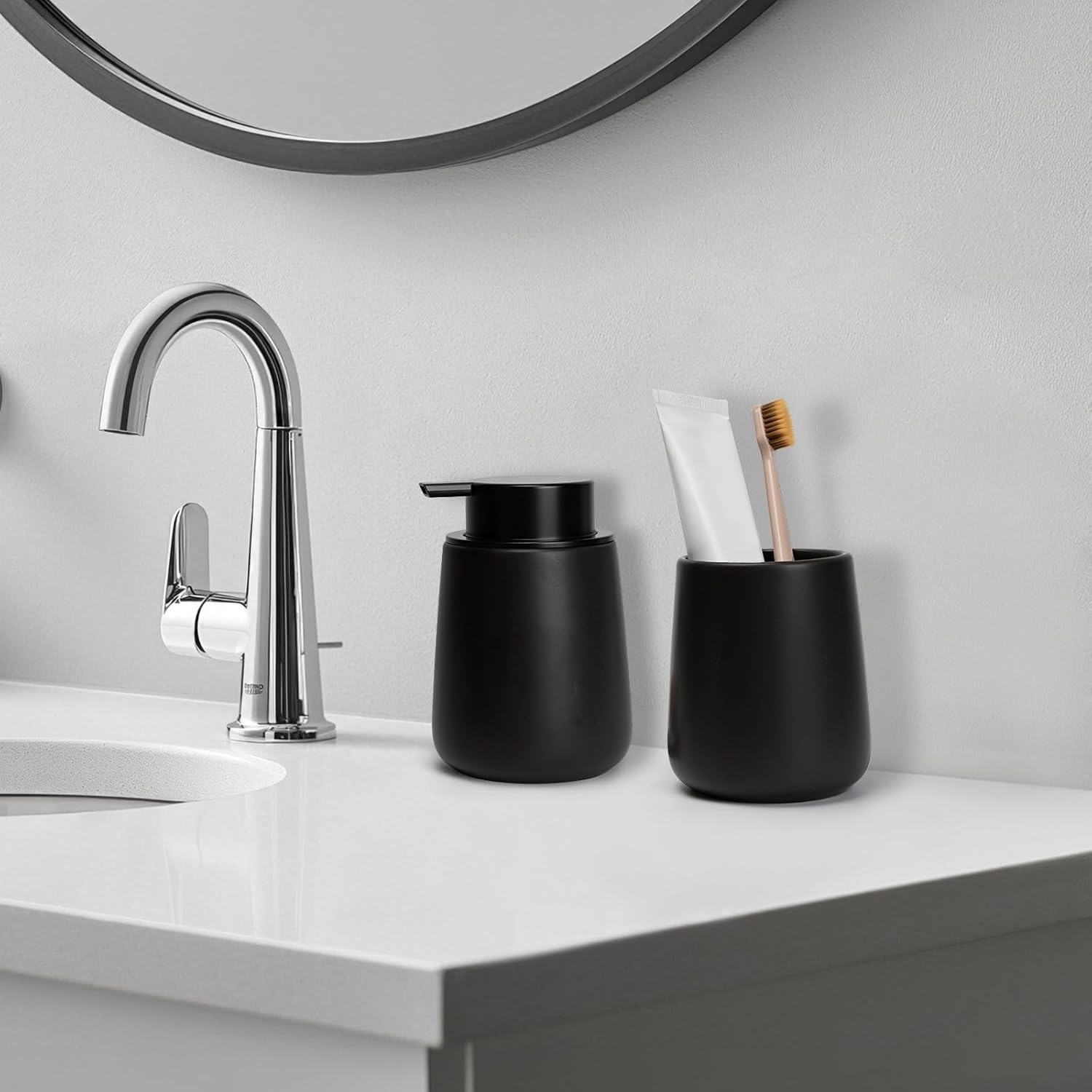Bathroom Tumbler Cup Ceramic 13.5oz Reusable Toothbrush Cup 400ml, Toothbrush Holder Adequate for Your Bathroom (Black Brown)