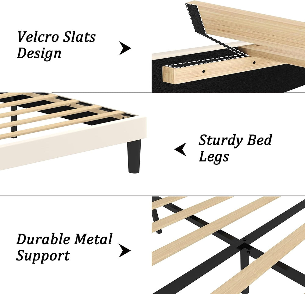 King Size Bed Frame with Upholstered Wingback Headboard, Easy Assemnly Platfo...