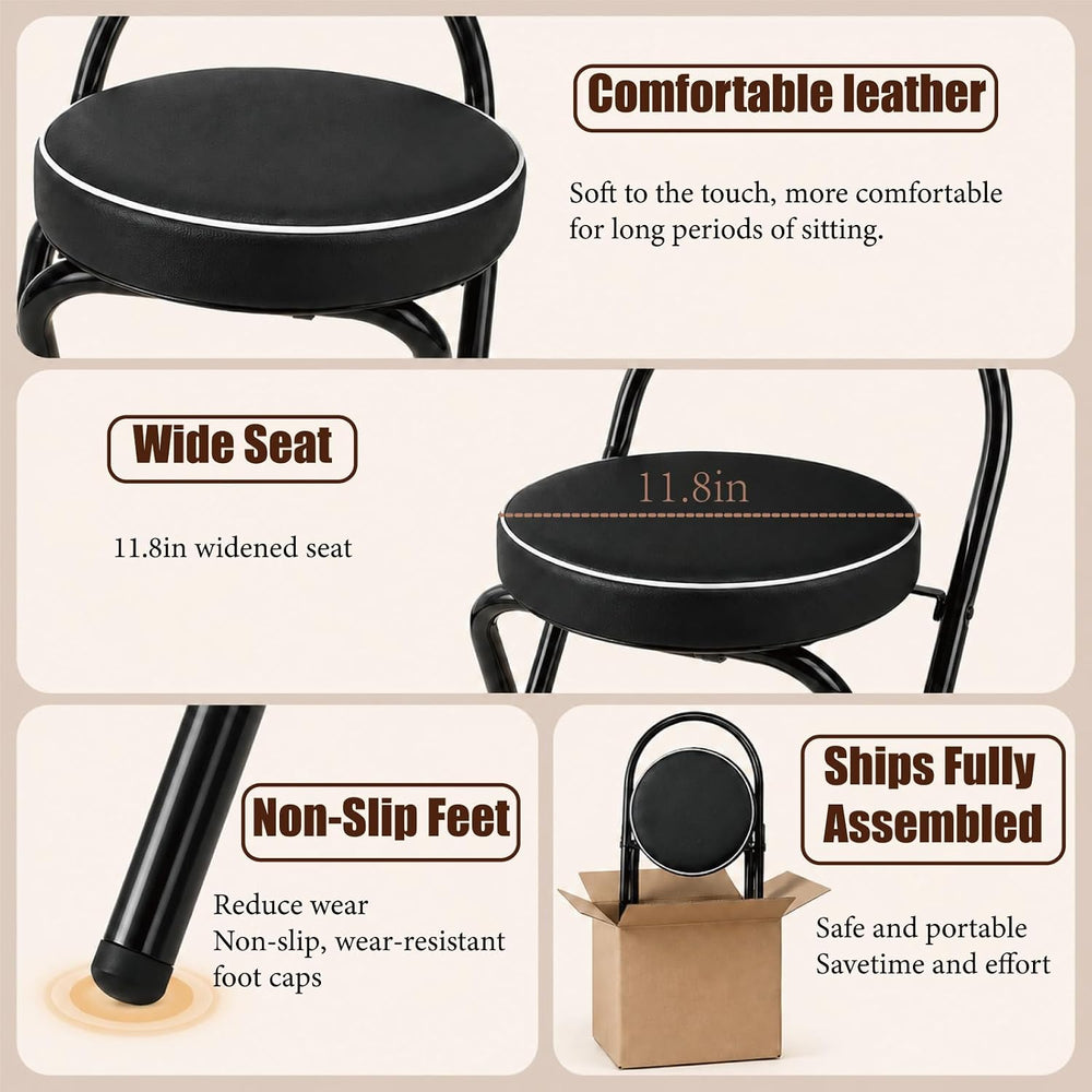 Folding Bar Stool with Backrest Counter Height Chair Padded Seat Cushion Spac...