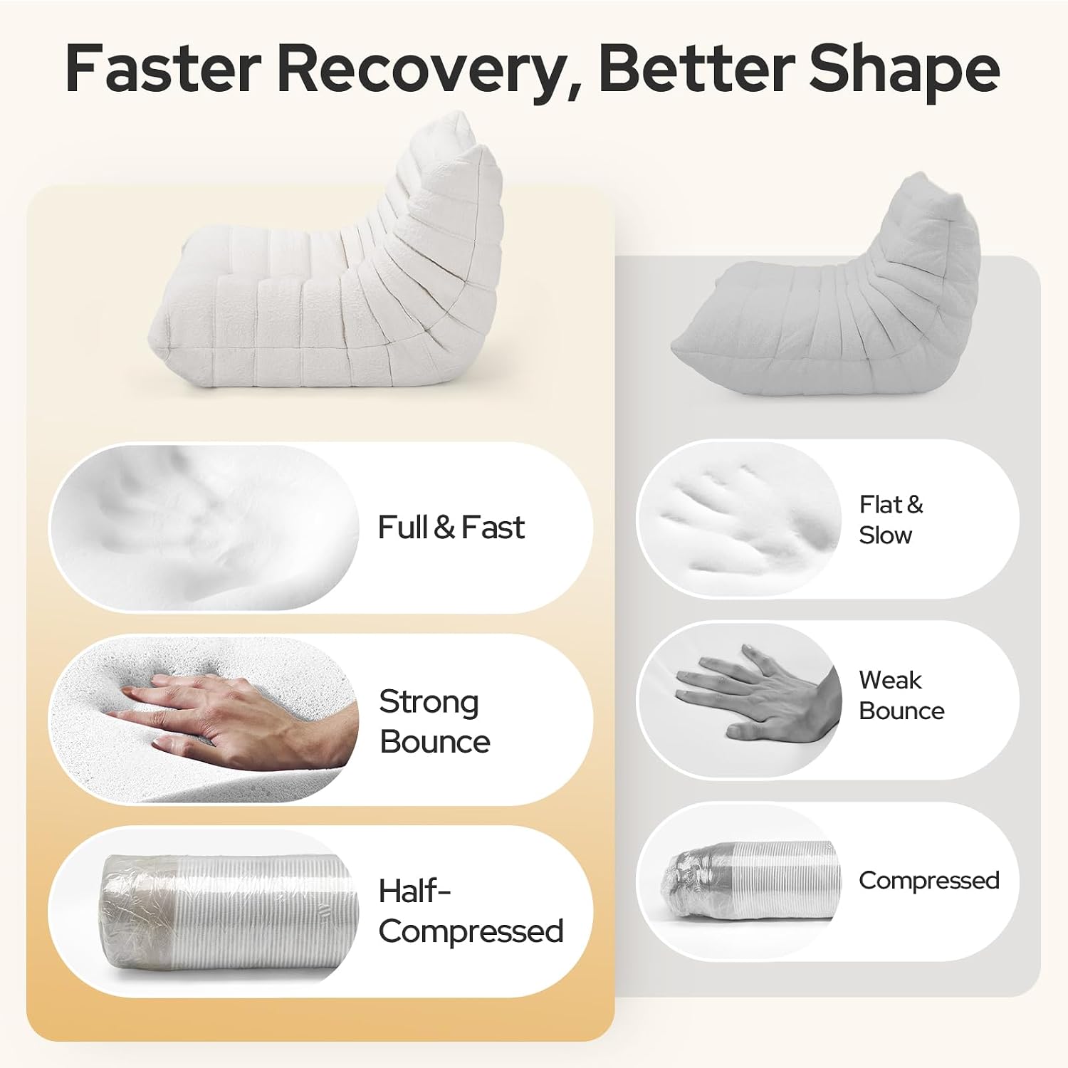 High-end Quality Compressed Bean Bag Chair, Togo Chair Beanbag Sofa, Fireside Chairs with High Resilience Foam Soft Comfy Jacquard Fabric Ergonomic Non-Slip Design for Living Room, Bedroom, Resort