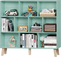 LEYAOYAO 10 Cube Bookshelf,3 Tier Modern Wide Bookcase with Legs,Mid-Century Wood Bookshelves Storage,Mint-Green Large Book Case,Freestanding Organizer Display Shelf for Bedroom,Living Room,Office