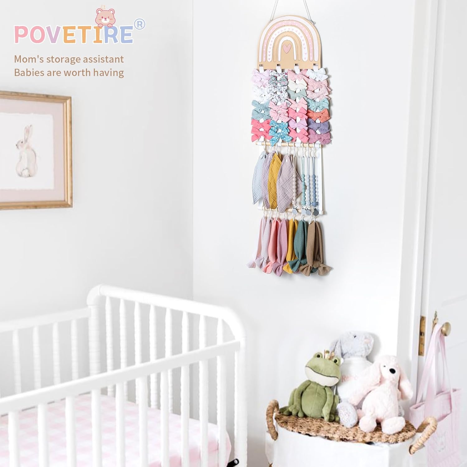 POVETIRE Headband Holder Bow Holder for Girls Hair Bows,Rainbow Hair Accessories Organizer Storage Wall Hanging Display for Nursery Toddler Girls Room