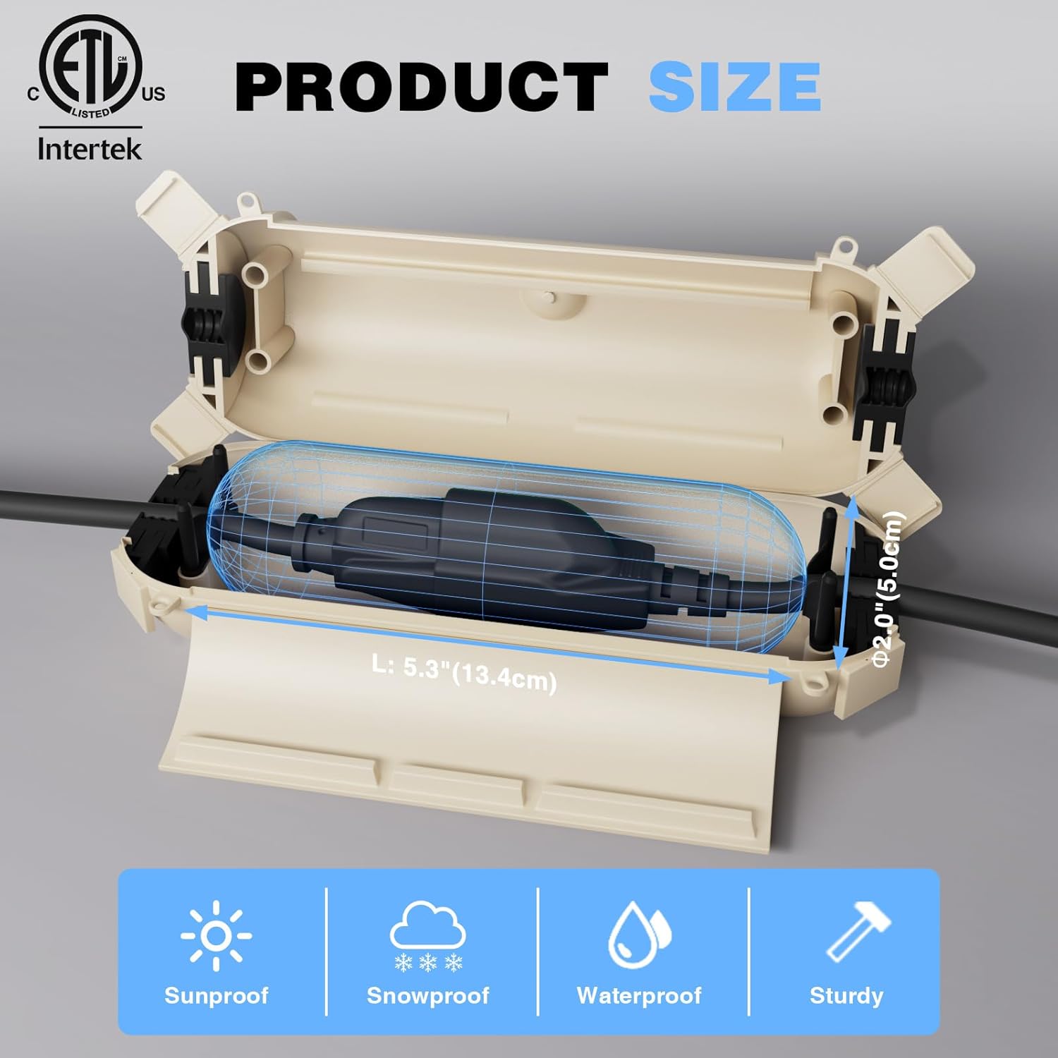 Flemoon [3 Pack] Outdoor Extension Cord Cover Waterproof, Weatherproof Electrical Connection Box for Straight Plug, Outlet, Socket, Halloween, Christmas Holiday Decoration String Light, Almond