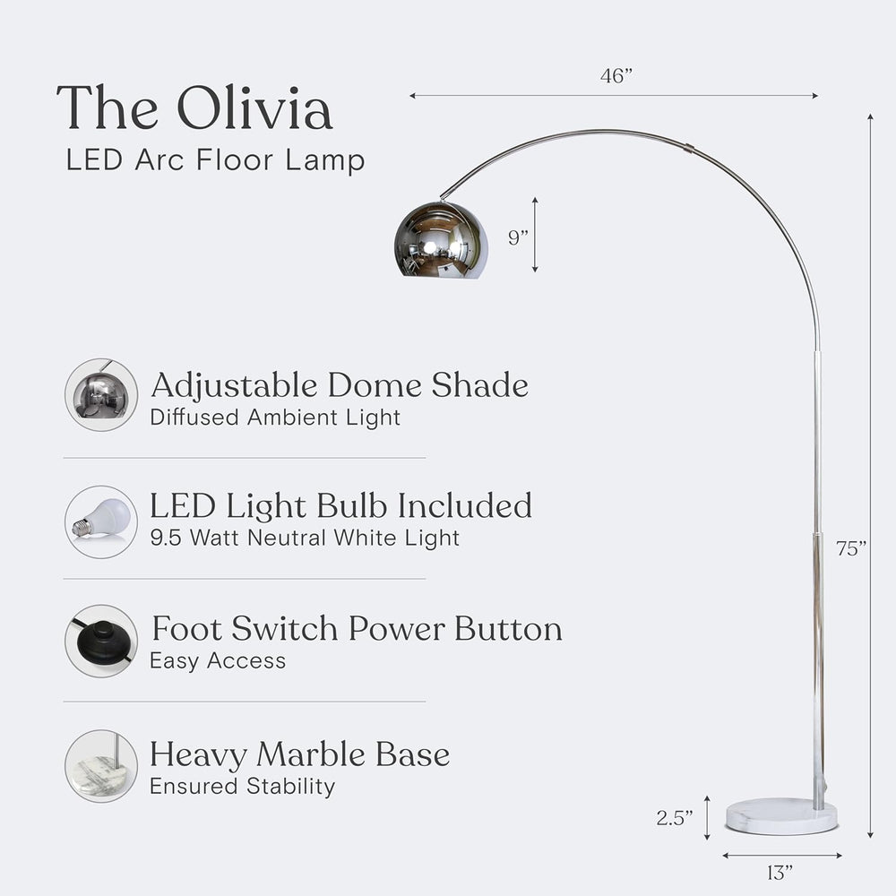 Brightech Olivia Floor Lamp - Chic Arc Lamp with Rounded Spolight Head and Ma...