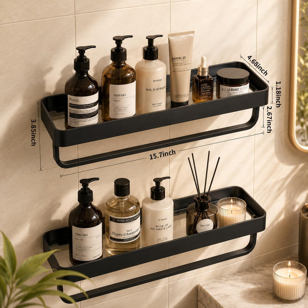 VOLPONE Bathroom Wall Shelf Black Glass Shelves 15.7in Bathroom Shelves with ...