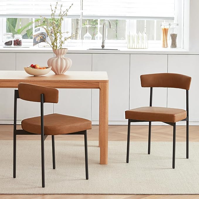 Brown Faux Leather Dining Chairs Set of 2, Armless Upholstered Kitchen Chair,...