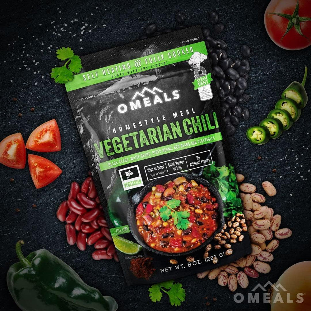 OMEALS Vegetarian Chili-MRE-Extended Shelf Life-Fully Cooked w/Heater-Perfect...