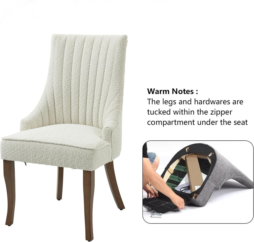 mikibama Boucle Dining Chairs Set of 4 Channel Tufted Kitchen Dinner Chair Co...