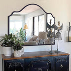 Chende Black Wall Mirror, Antique Arched Mirror for Fireplace Decor with Wooden Frame, 40'' x 28'' Elegant Scalloped Mirror for Living Room, Dining Room, Entryway