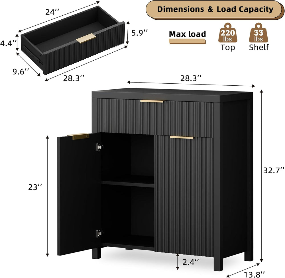 YaFiti Storage Cabinet Fluted Sideboard Buffet Cabinet with Adjustable Shelve...