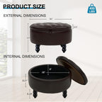30 Inch Round Ottoman with Storage, Tufted PU Leather Storage Bench for Bedroom, Living Room & Entryway, Modern Upholstered Coffee Table with Wooden Black Legs, Light Brown(PU)