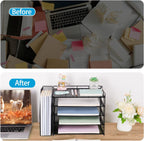 AUPSEN Desk Organizers and Accessories, 5-Tier Desktop Paper File Organizer with Removable File Holder, Desk Accessories & Workspace Organization for Home Office Supplies (Black)