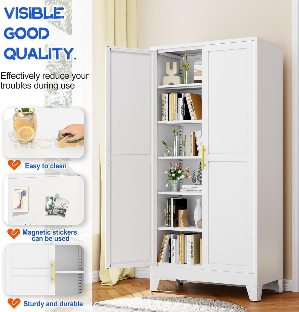 GAIOUS 75.2" Tall Metal Storage Cabinet with 2 Doors & 5 Adjustable ...