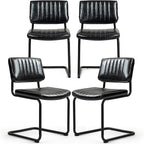 Cantilever Dining Chairs Set of 4, Mid Century Modern Dining Chairs with Black Metal Legs, Upholstered Leather Kitchen Chairs, Armless Cantilever Chair for Kitchen & Living Room, Black