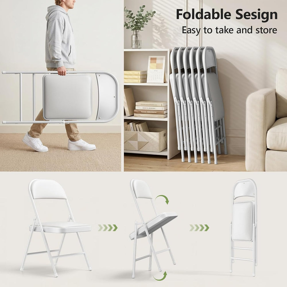 Folding Table and Chairs, 6ft Folding Table with Adjustable Height& PU Le...