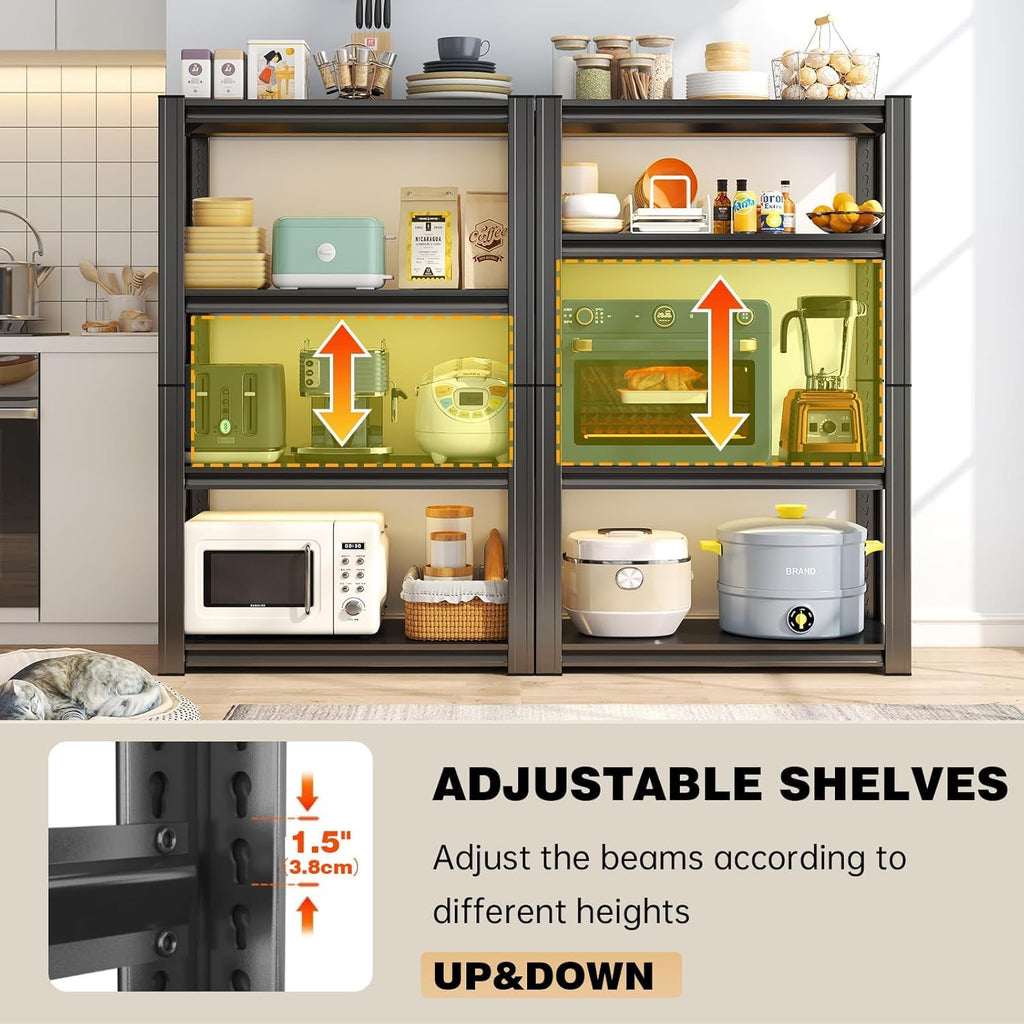 Garage Storage Shelves,5 Tier Shelving Unit, 40 inch Wide, 18” Deep, 78” Tall Organizer Metal Shelf for Basement/Laundry/Pantry Heavy Duty, Adjustable,Easy to Install (4Tier-24"WX14"DX44"H)