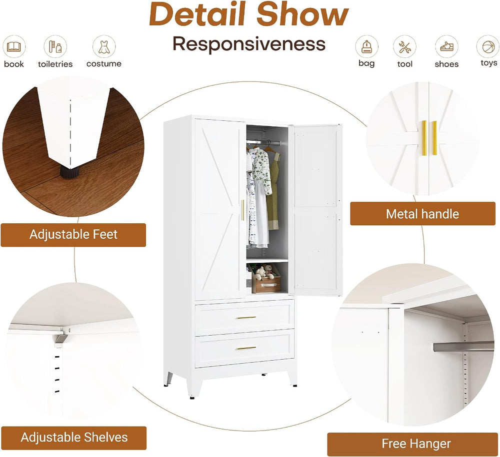 71 "H Armoire Wardrobe Closet with 2 Drawers and Adjustable Shelves | Me...