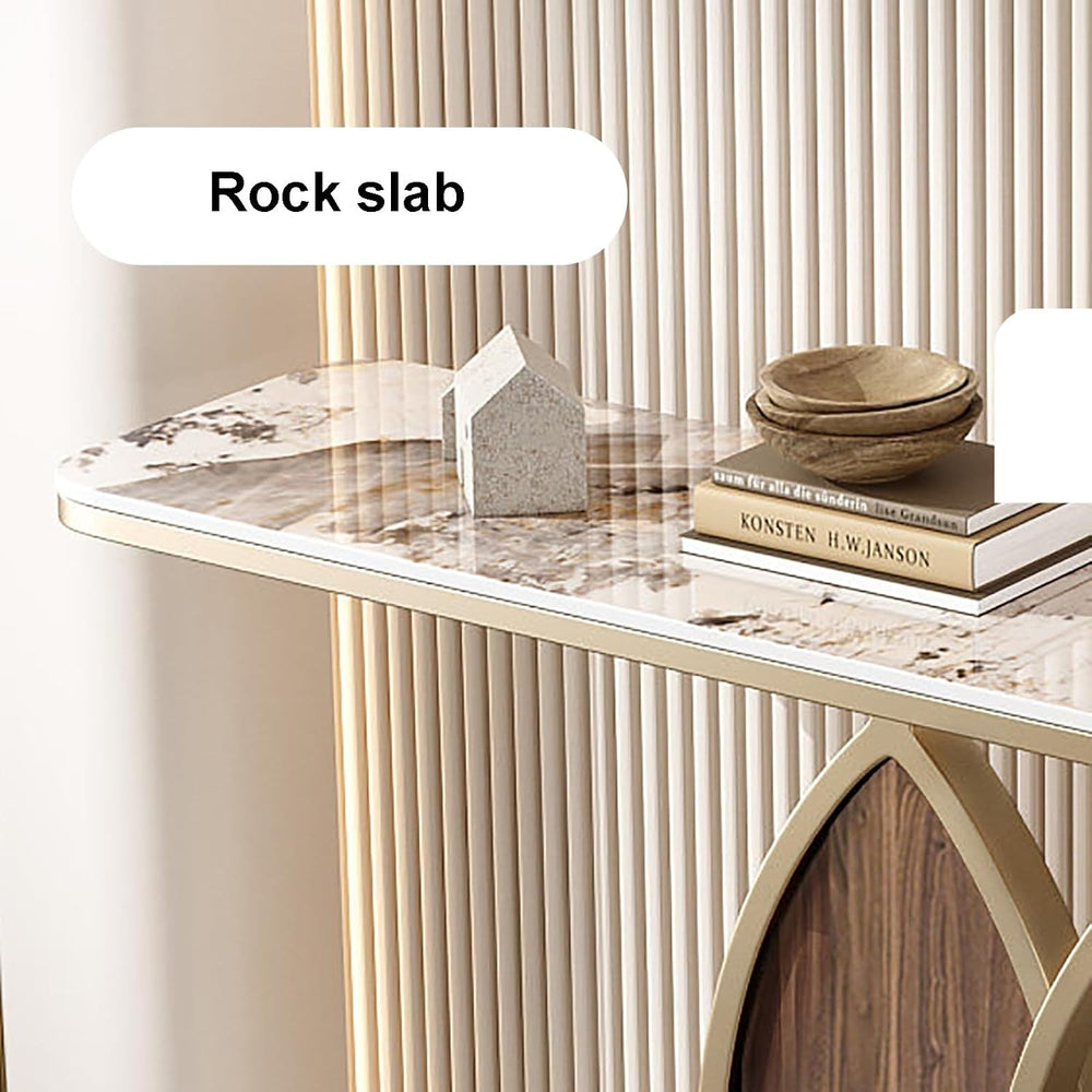 Modern Console Table Rock Panel with Metal Frame Decorative Table for Living ...