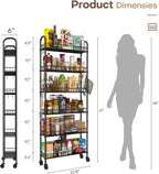 Slim Rolling Storage Cart with Wheels, Metal 6 Tier Mobile Shelving Unit Organizer Kitchen Utility Cart for Office Bathroom Kitchen Laundry Room Narrow Places (6inches)