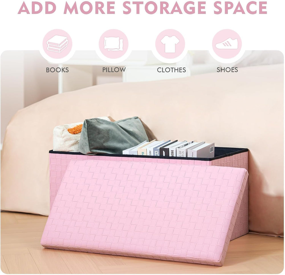 B FSOBEIIALEO Folding Storage Ottoman Bench, 30" Faux Leather Ottomans,P...