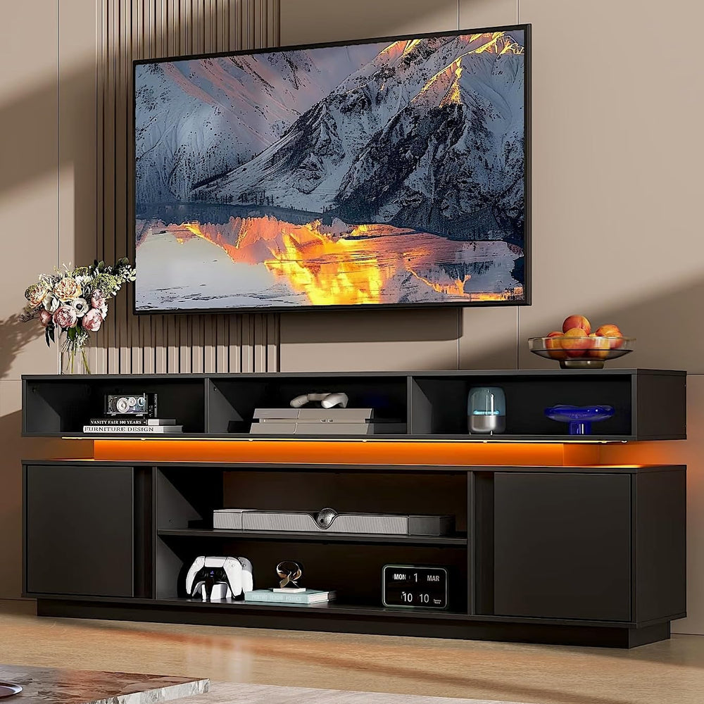WLIVE Modern TV Stand for 75 Inch TV, 2 Tier Entertainment Center with RGB LE...
