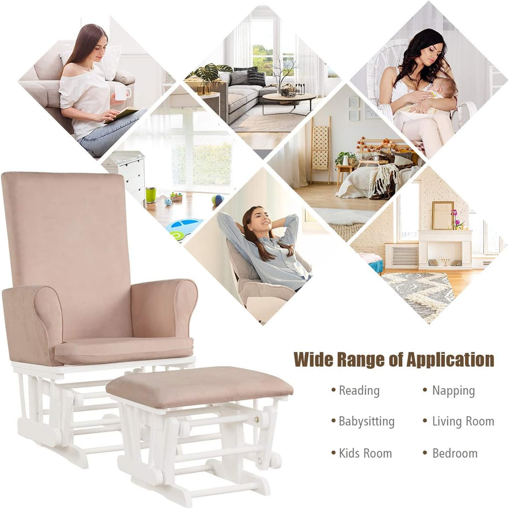 Costzon Baby Glider and Ottoman Cushion Set, Wood Baby Rocker Nursery Furniture for Napping, Nursing, Reading, Upholstered Hoop Glider & Ottoman Comfort Nursery Chair w/Padded Armrests (Pink)