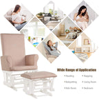 Costzon Baby Glider and Ottoman Cushion Set, Wood Baby Rocker Nursery Furniture for Napping, Nursing, Reading, Upholstered Hoop Glider & Ottoman Comfort Nursery Chair w/Padded Armrests (Pink)