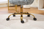 Comfy Home Office Task Chair with Wheels, Cute Modern Upholstered PU Seashell Back Adjustable Swivel Vanity Desk Chair, for Women,for Girls, Living Room, Bedroom（Snow Leopard Pattern
