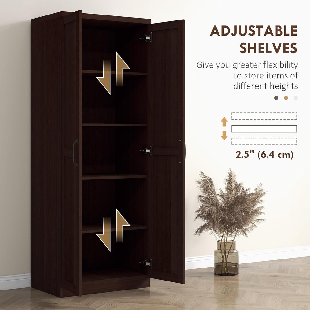 HOMCOM 63" 2-Door Kitchen Pantry 5-Tier Cinnamon Cherry Wood Grain | Fre...