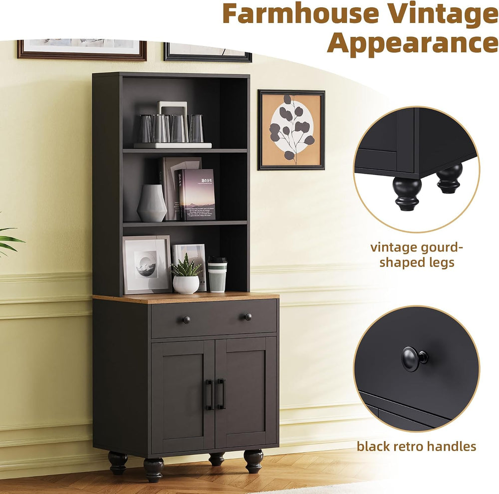 23.6" D*15.7" W*63" H Freestanding Kitchen Pantry with Dawer, ...