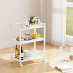 HITNET White Bar Cart, Home Bar Serving Cart, Kitchen Trolley on Wheels with Storage, 3 Tier Rolling Beverage Cart for Living Room Kitchen Home Office