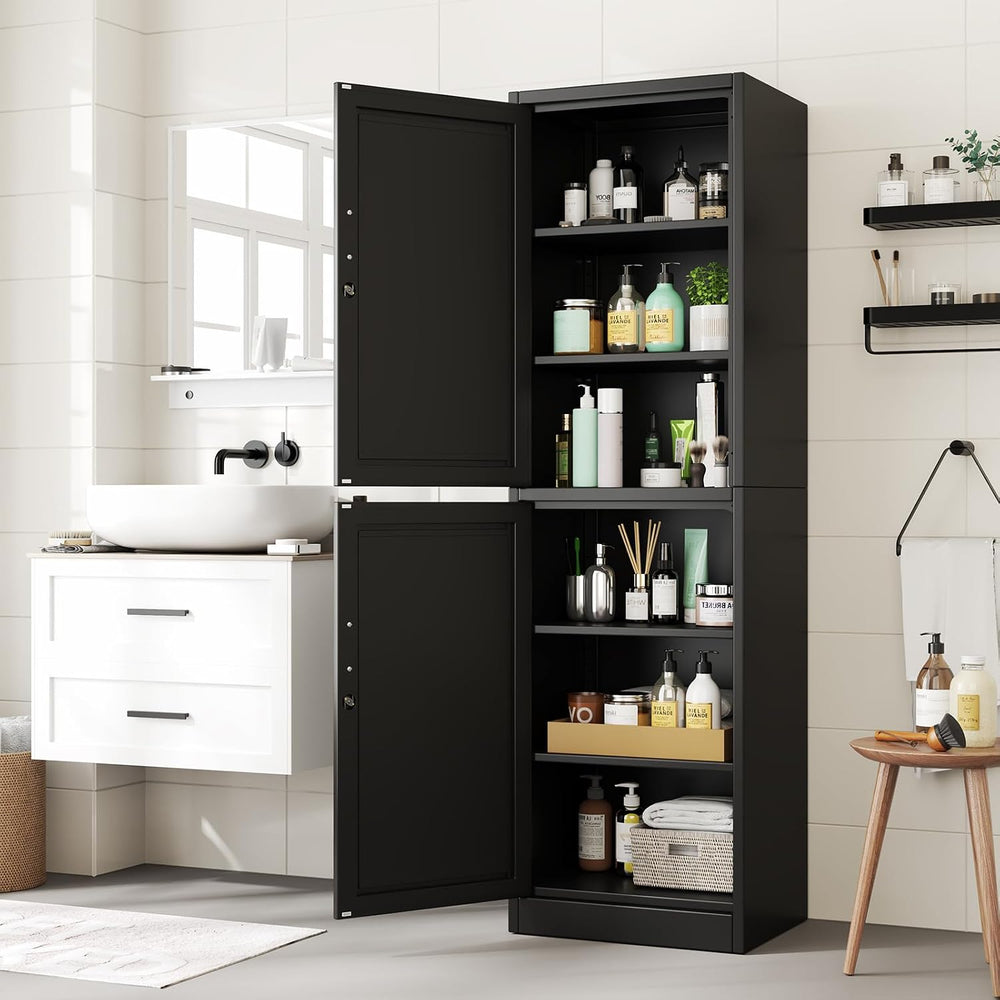 Metal Locker Cabinet with Doors and Shleves, 67" H Tall Narrow Storage C...