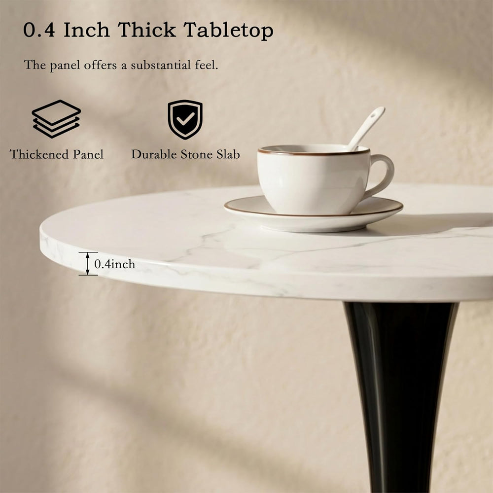 27.6" Marble Round Tulip Table, Mid-Century Modern Style Dining Table wi...