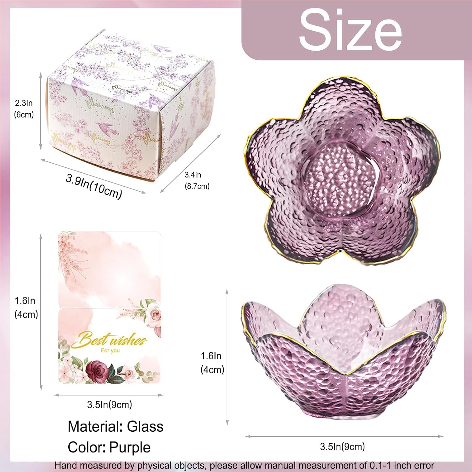Purple Flower Jewelry Dish Glass Ring Holder Dish Jewelry Tray Cute Vanity Organizer Aesthetic Nightstand Bathroom Room Decor Trinket Dish Mothers Day Friendship Christmas Birthday Gifts for Women