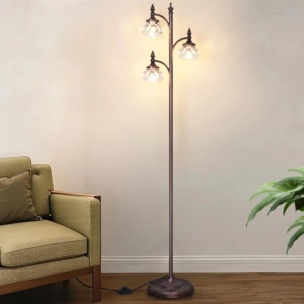 JUNNAI Brown Glass Floor Lamps for Living Room 66.5'' Standing Lamp w...