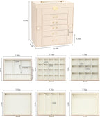 Large Jewelry Holder Organizer, 6 Layer Jewelry Box for Women Jewelry Storage Case With Handle, Gift for Christmas New Year, Apricot
